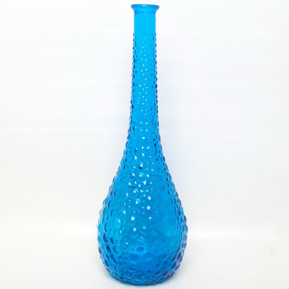 Vintage Empoli Turquoise Blue Bubble Glass Genie Bottle Hobnail Decanter ITALY